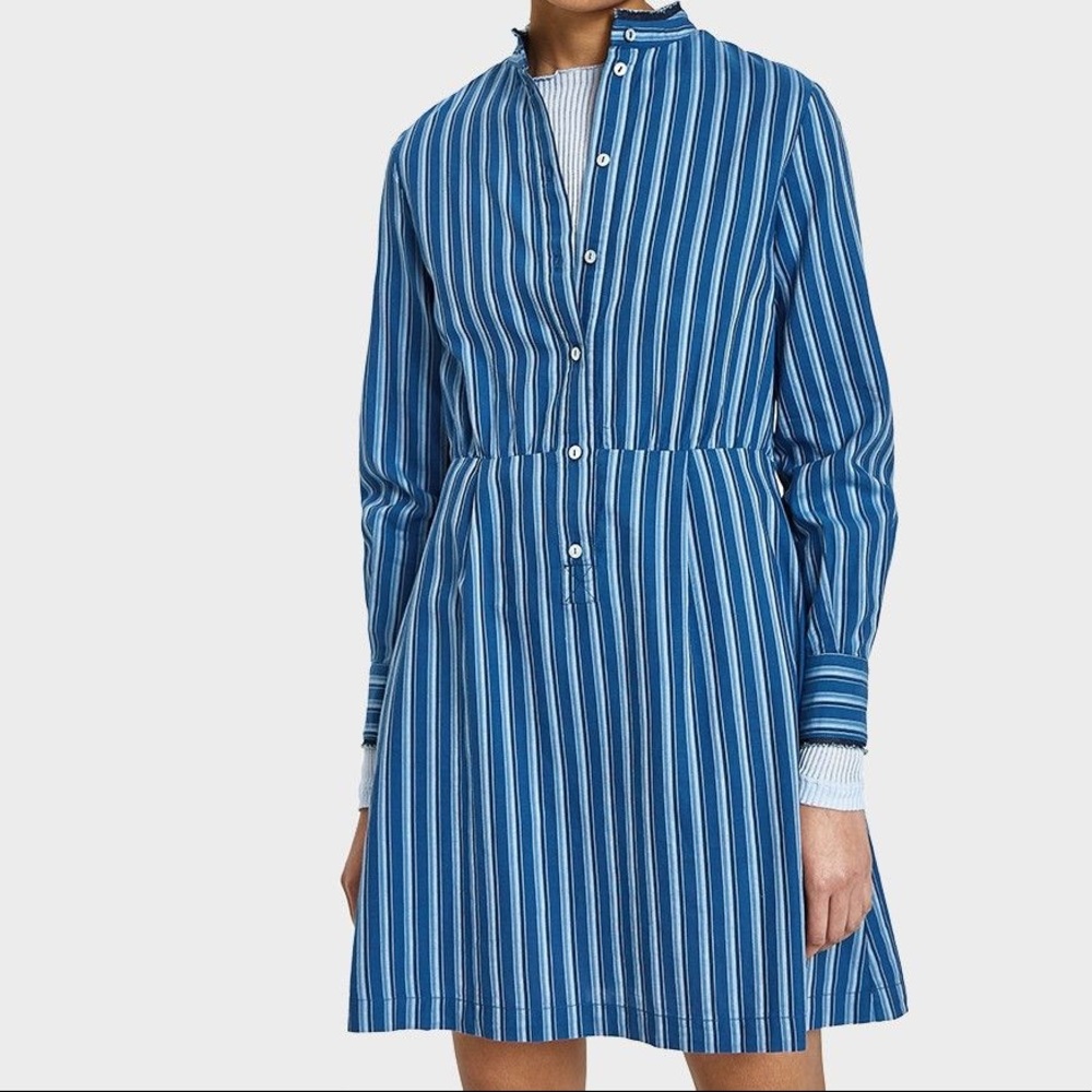 A.P.C. Blue Striped Cotton Shirt Dress